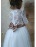 White Lace Flower Girl Dress With Sequin Sash